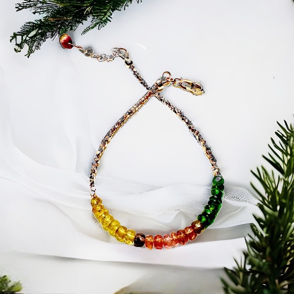 Natural Rainbow Tourmaline Bracelet Karen Hill Tribe Rose Gold Vermeil Beads - Picture 2 of 8